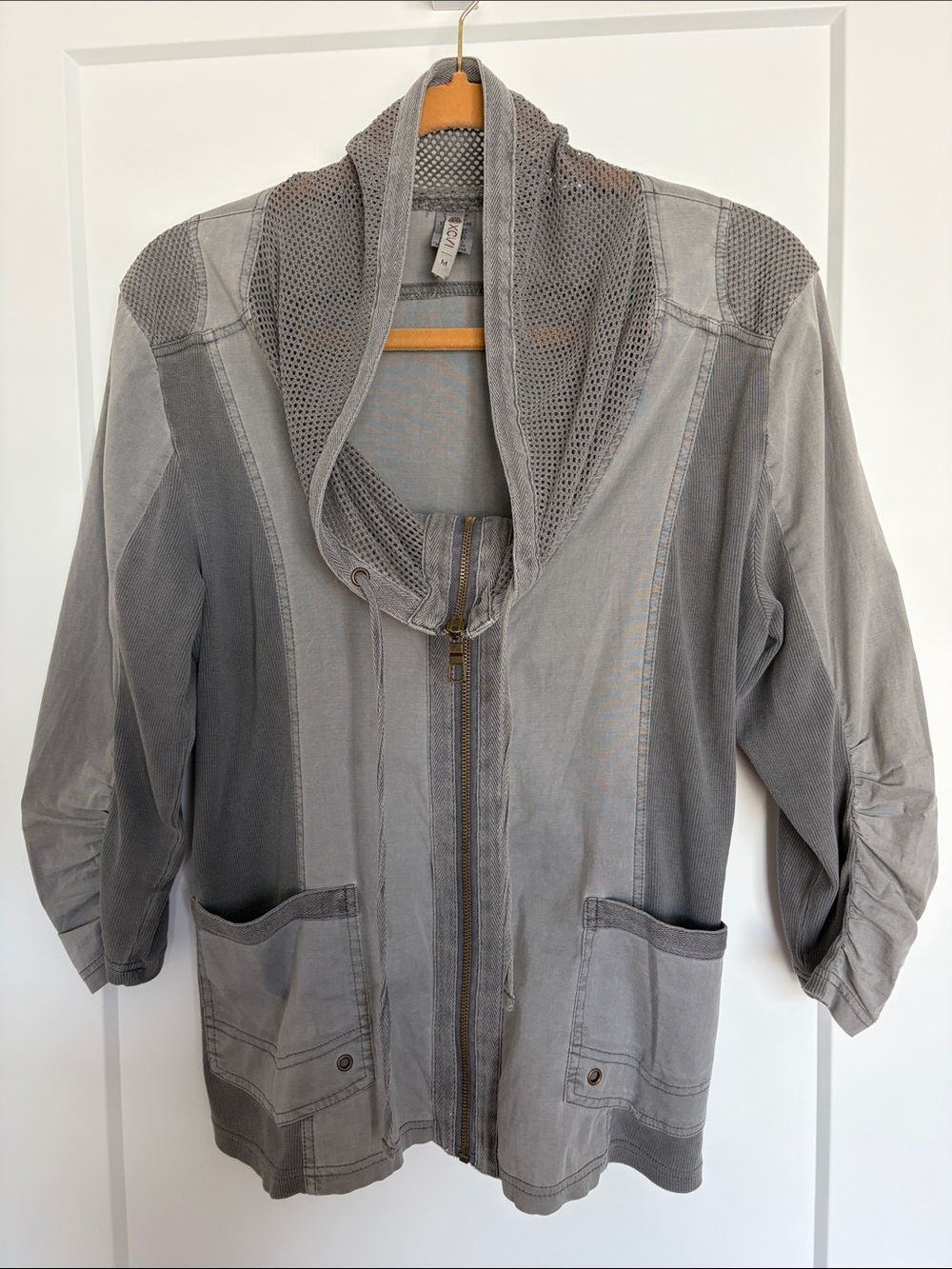 XCVI Light Gray Mesh-Trim Zip Front Jacket